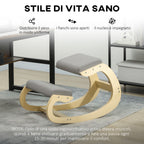 Ergonomic Kneeling Chair with Reclining Function, in Linen and Wood Effect Fabric, 55x85x55 cm, Light Grey