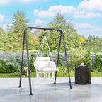 Boho Style Hanging Armchair with Cushion, in Steel, Cotton and Polyester, 80x60x40 cm, Cream White