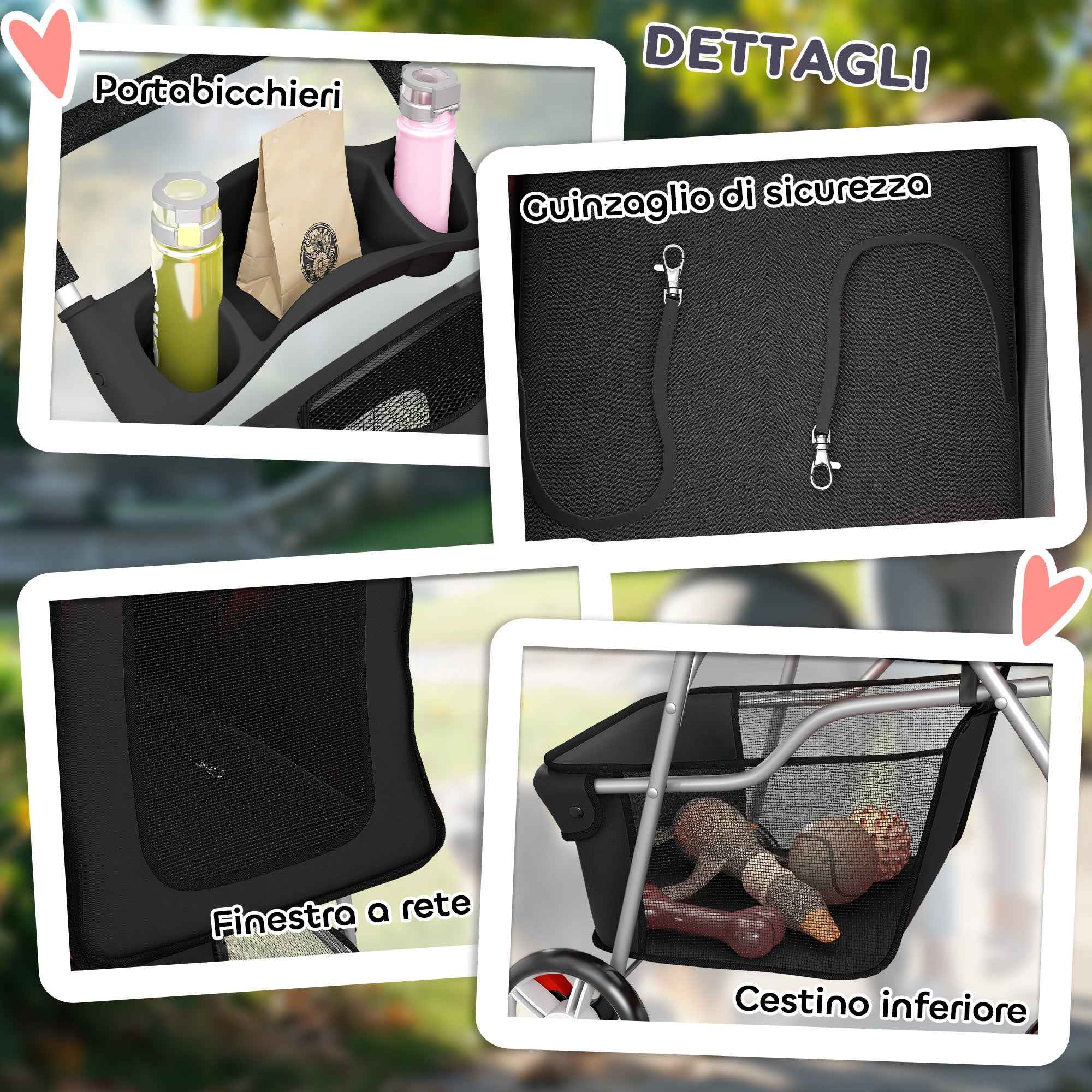 PawHut Folding Dog Stroller with Basket and Cup Holder, Max. Weight 10 kg, 77 x 44 x 102 cm, Black