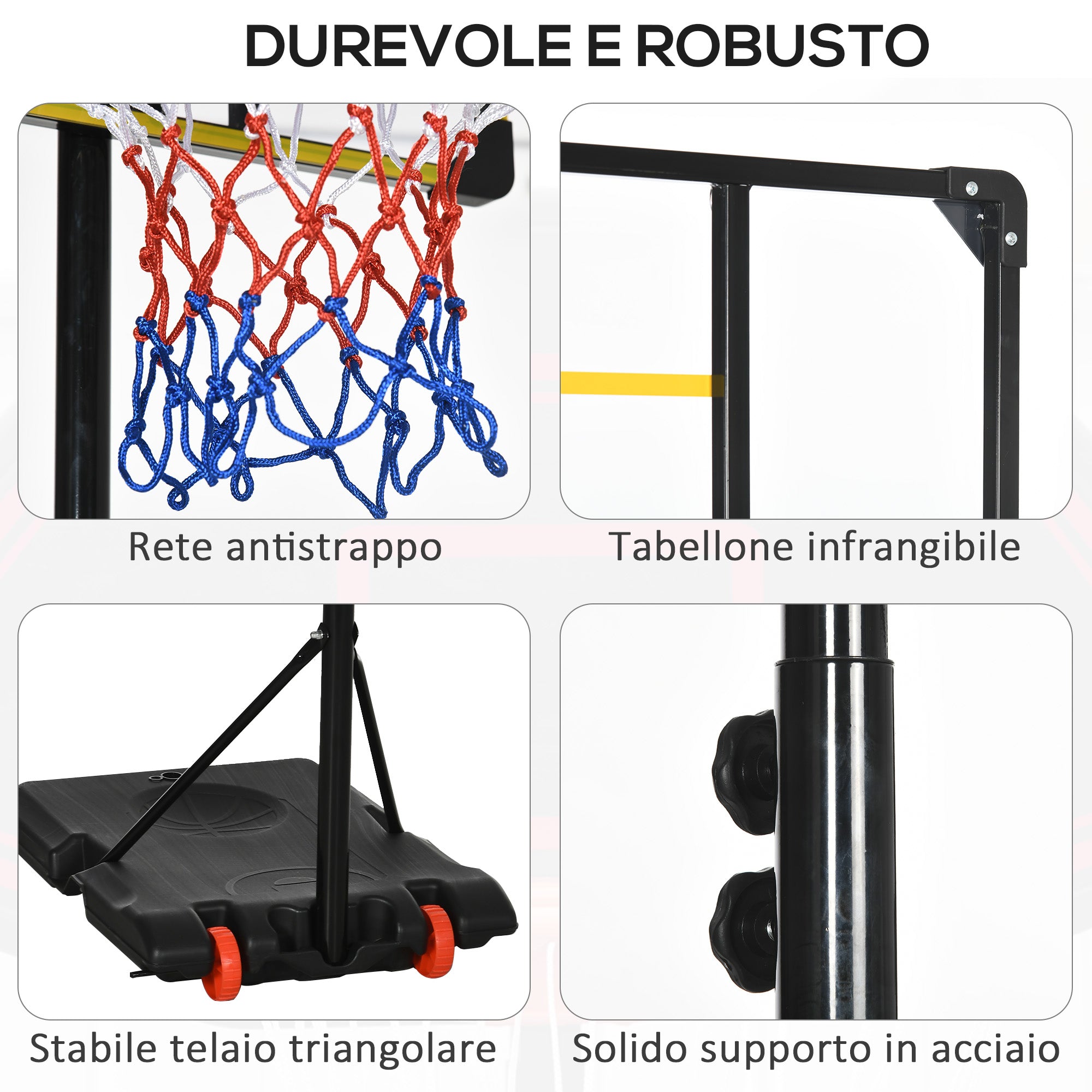 SPORTNOW Basketball Hoop for Children 6-14 Years, Adjustable Height 2.1-2.4 m, Wheels and Fillable Base, Yellow