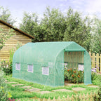 Outsunny UV-Proof Tunnel Greenhouse with 6 Mesh Windows and Roll-Up Entrance, Metal and PE, 4x2x2 m, Green