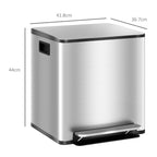 15L 2-Section Pedal Bin with Silent Lid, Stainless Steel and PP, 41.8 x 36.7 x 44 cm