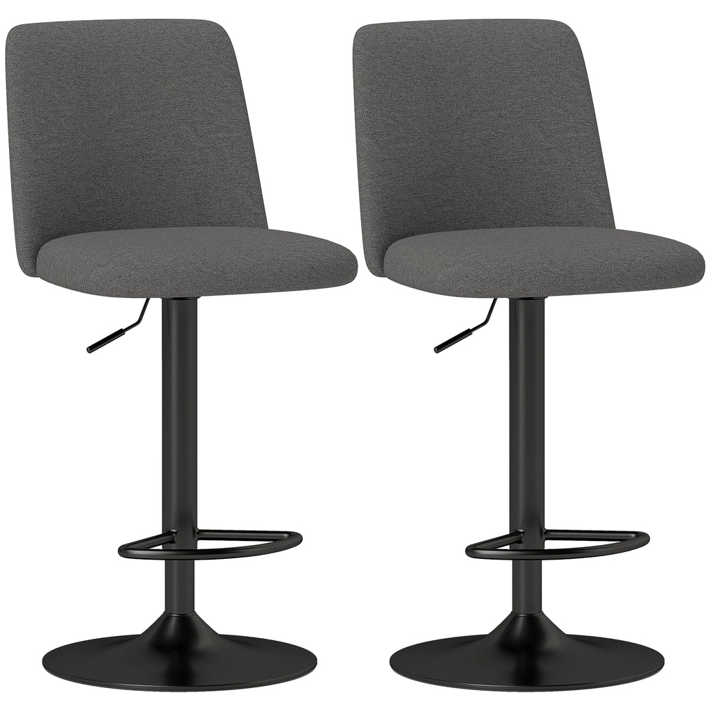 Set of 2 Swivel Bar Stools with Adjustable Height, in Linen Effect Fabric, 44x53x91-111 cm, Dark Grey