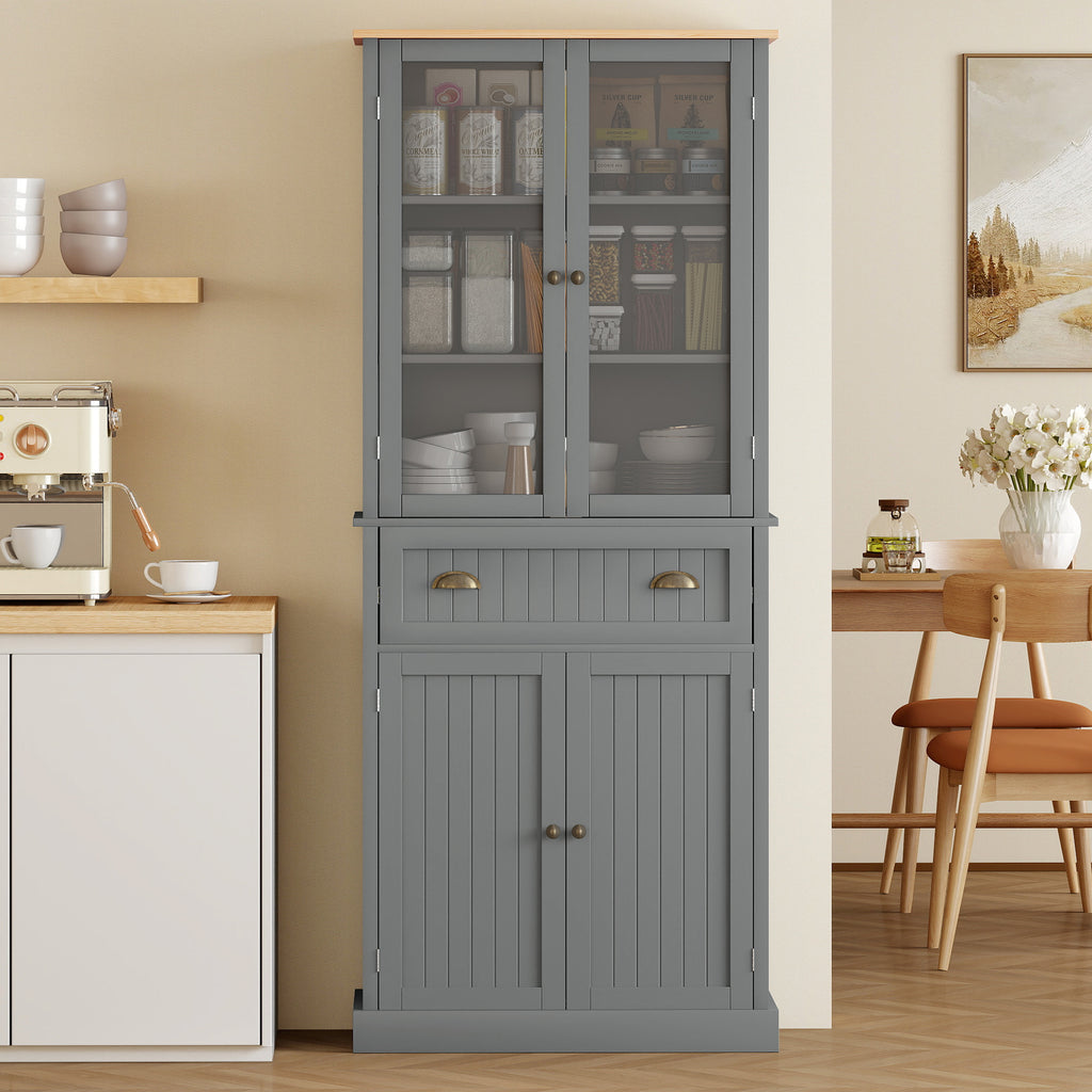 5-Tier Pantry Unit with Central Drawer in MDF and Chipboard, 76x40x182.5 cm, Grey