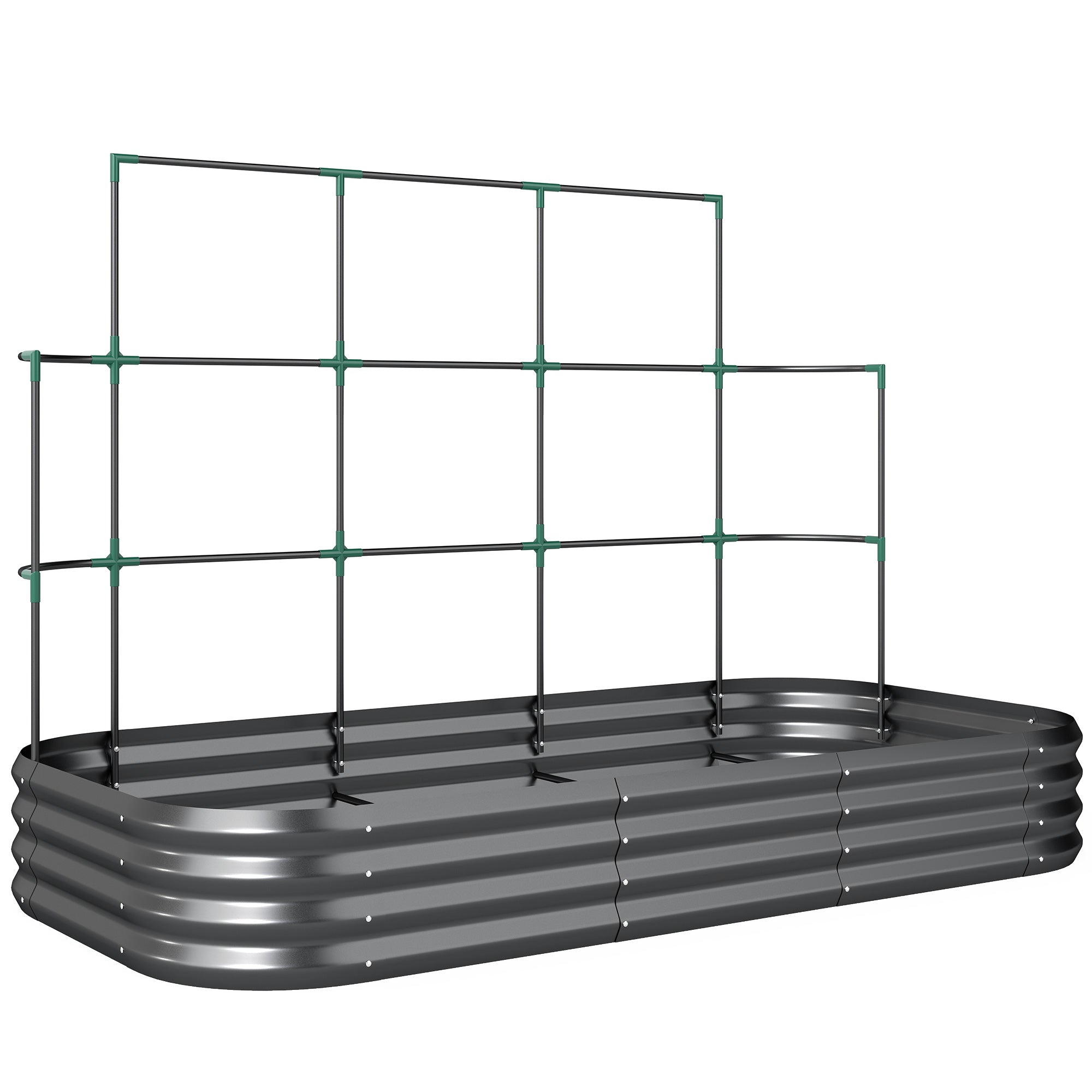 Outsunny Raised Vegetable Garden with Trellis for Climbing Plants and Open Metal Bottom, 220x110x150 cm, Dark Grey