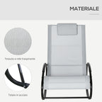 Zero Gravity Garden Rocking Chair, Ergonomic Garden Lounger with Cushion and Breathable Fabric for Indoor and Outdoor Use, 105x62x88 cm, Grey