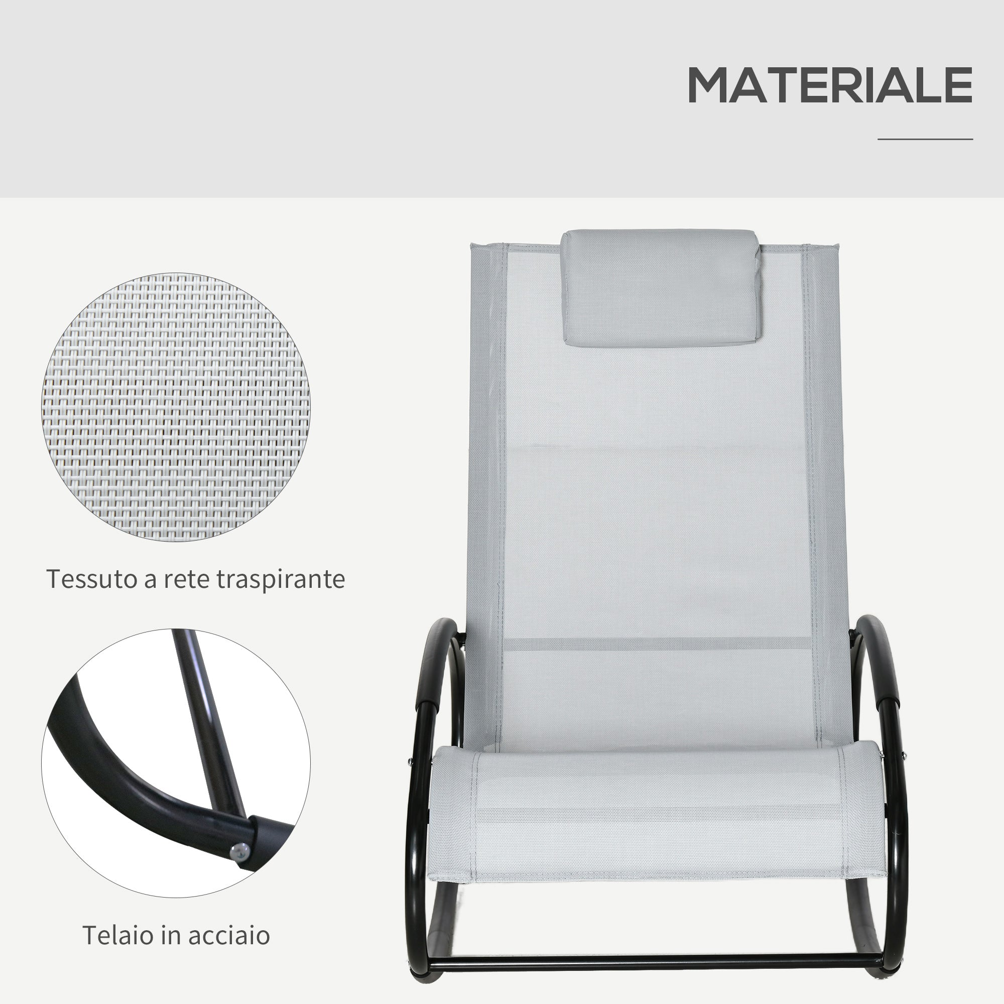 Zero Gravity Garden Rocking Chair, Ergonomic Garden Lounger with Cushion and Breathable Fabric for Indoor and Outdoor Use, 105x62x88 cm, Grey