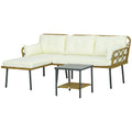 PE Rattan Garden Lounge with Chaise Longue, 2-Seater Sofa and Coffee Table, Cream - Borgè