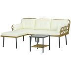 PE Rattan Garden Lounge with Chaise Longue, 2-Seater Sofa and Coffee Table, Cream - Borgè