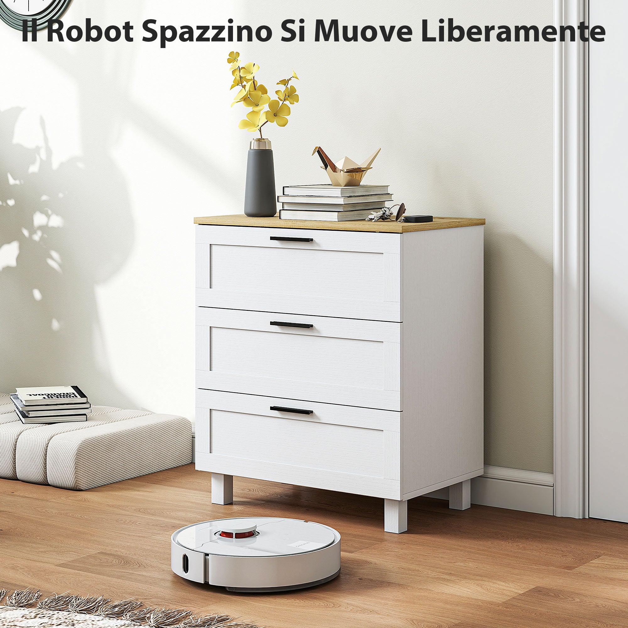 Modern 3-Drawer Wooden Chest of Drawers, 60x38x71 cm, White and Wood Color