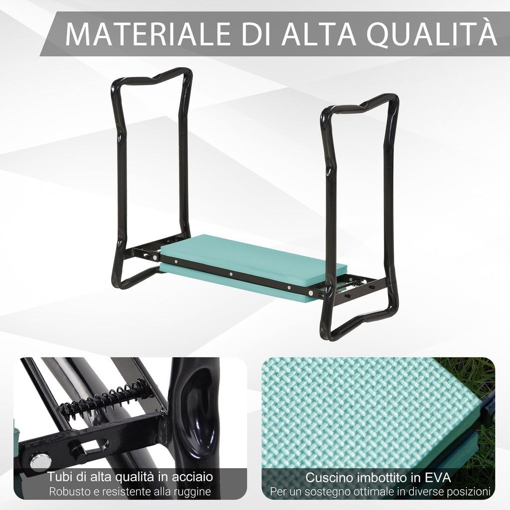 Folding Kneeling Chair with Padded Cushion, in EVA and Steel, 58x28x49 cm, Green and Black