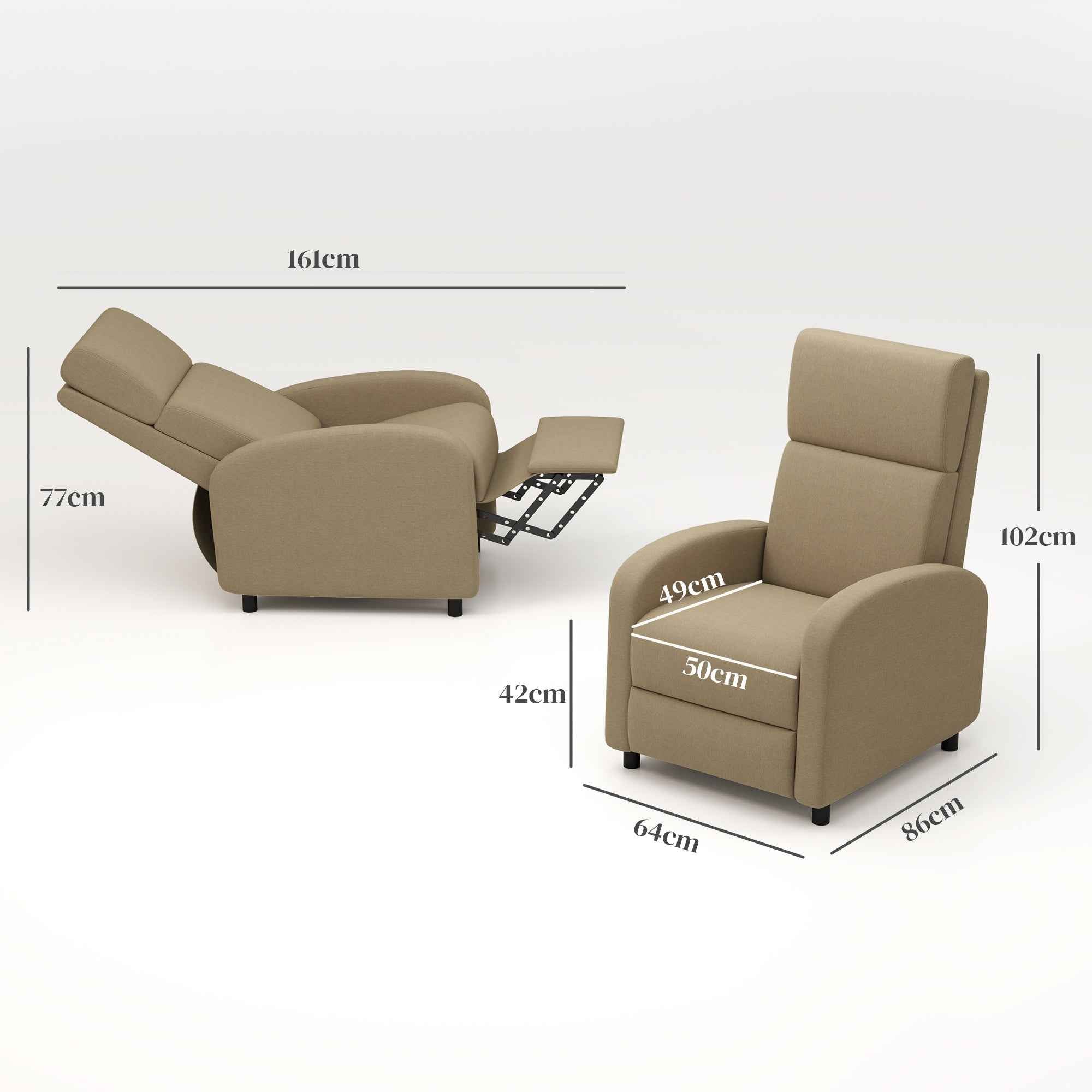 160° Manually Reclining Relaxing Chair with Fabric Footrest, Beige