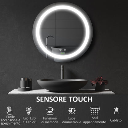 Round Bathroom Mirror with Adjustable LED Light and Anti-Fog Function, Ø50cm