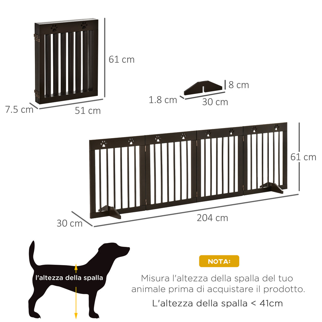 PAWHUT Dog gate small folding size, pine wood, 204x30x61 cm, brown - Borgè