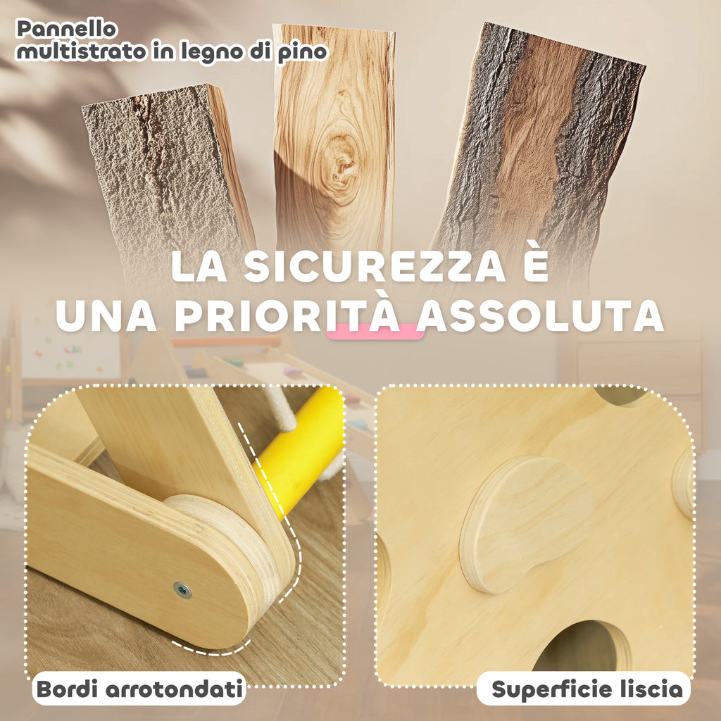 Montessori 5-in-1 Triangle Climbing Game for Children with Rope, Slide and Bags, Wooden, 119x63x61 cm