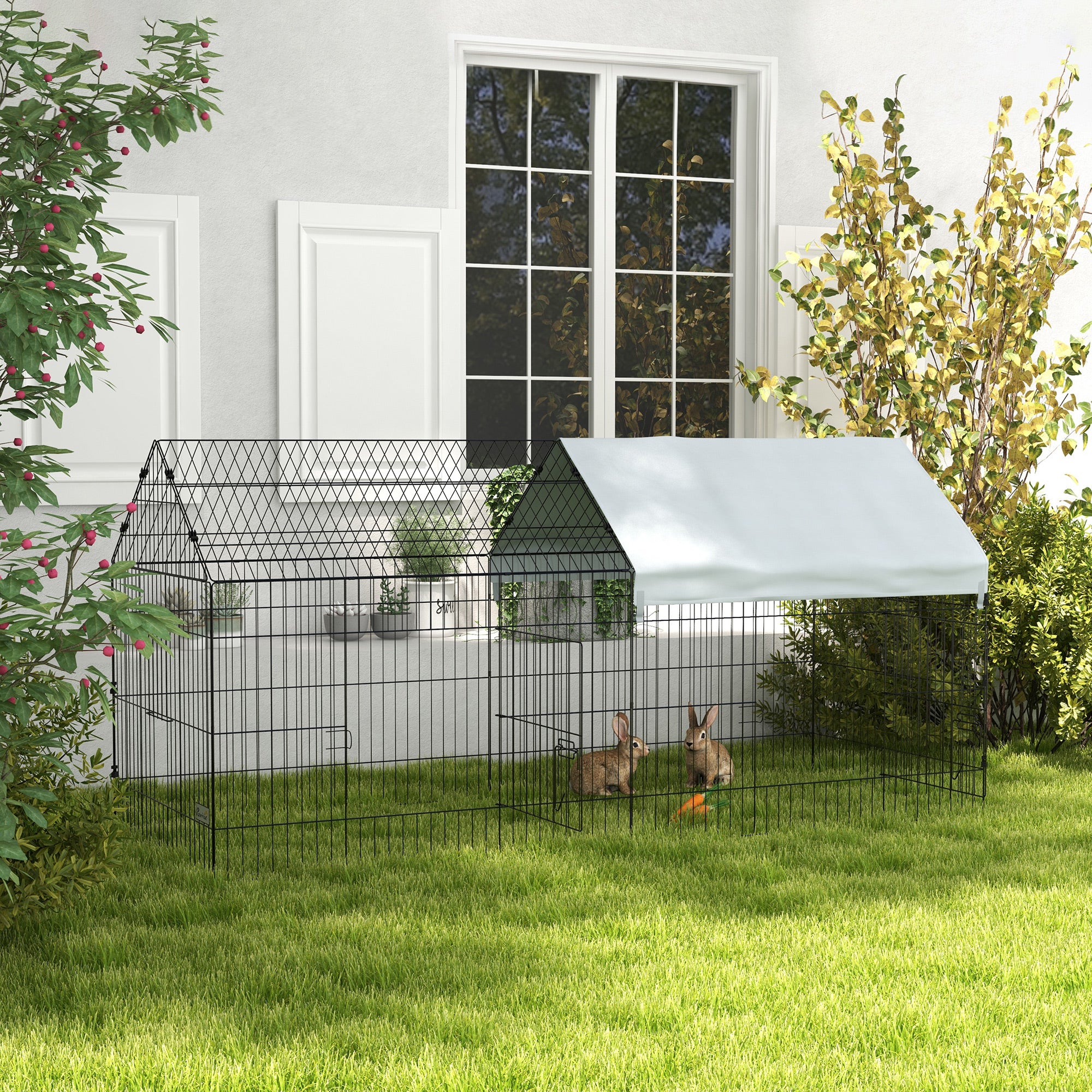 Indoor and Outdoor Rabbit Cage with Roof, 220x85x103cm, Silver