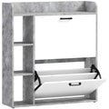 HOMCOM Slim Shoe Rack with 2 Tilting Drawers and 3 Open Compartments, Capacity 15 Shoes, 83x24x90.5 cm, Grey