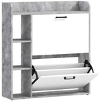 HOMCOM Slim Shoe Rack with 2 Tilting Drawers and 3 Open Compartments, Capacity 15 Shoes, 83x24x90.5 cm, Grey