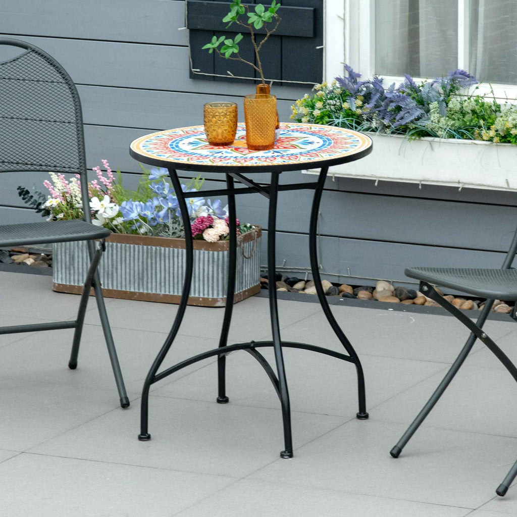 Round Garden Table Ø60cm in Metal and Mosaic, Outdoor and Indoor Furniture, Red