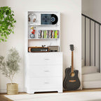 HOMCOM Wall-Mounted Bookcase with 3 Open Shelves and 3 Drawers, Wooden, 79x39.5x182.2 cm, White