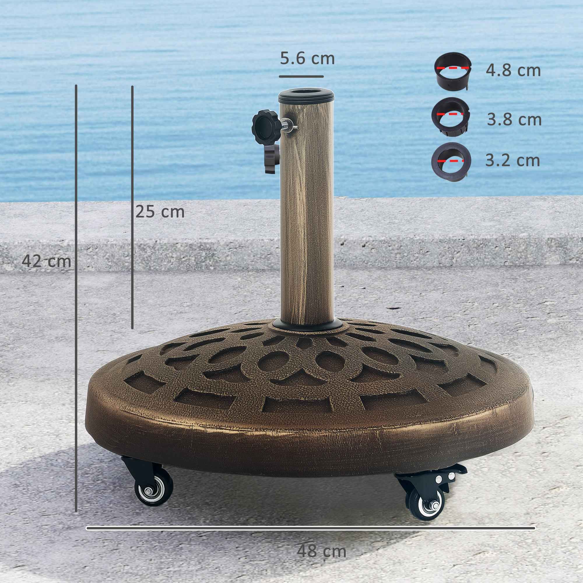Outsunny 21kg Round Resin Umbrella Base with Wheels and Brakes, Bronze