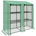 Garden Greenhouse with PE Cover, 6 Shelves and 2 Roller Doors, 143x46x151cm, Green