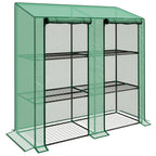 Garden Greenhouse with PE Cover, 6 Shelves and 2 Roller Doors, 143x46x151cm, Green