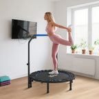 HOMCOM Mini Fitness Trampoline Ø114 cm Foldable with Height-Adjustable Handlebar, Blue and Black