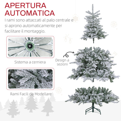 CHRISTMAS TREE - Snow-covered Christmas Tree with 1321 Fireproof Branches, in Plastic and Metal, Ø115x180 cm, Green