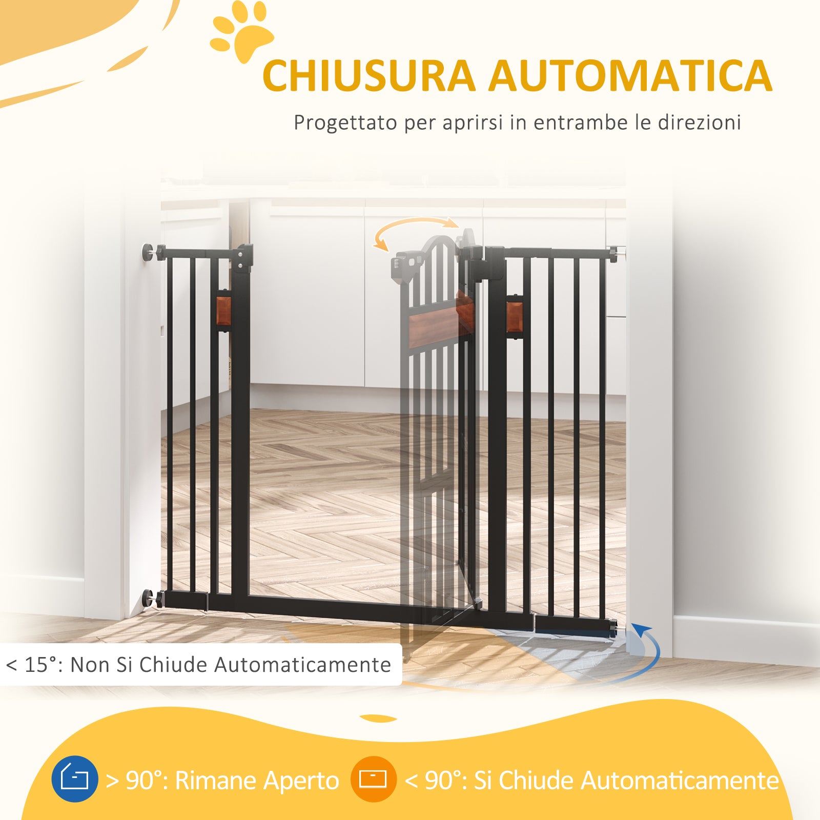 PawHut Automatic Dog Gate for Small and Medium Dogs, 74-105x76.2 cm, Black