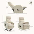 Lift Relax Chair with 8 Massage Points, 135° Reclining and 2 Remote Controls, Cream