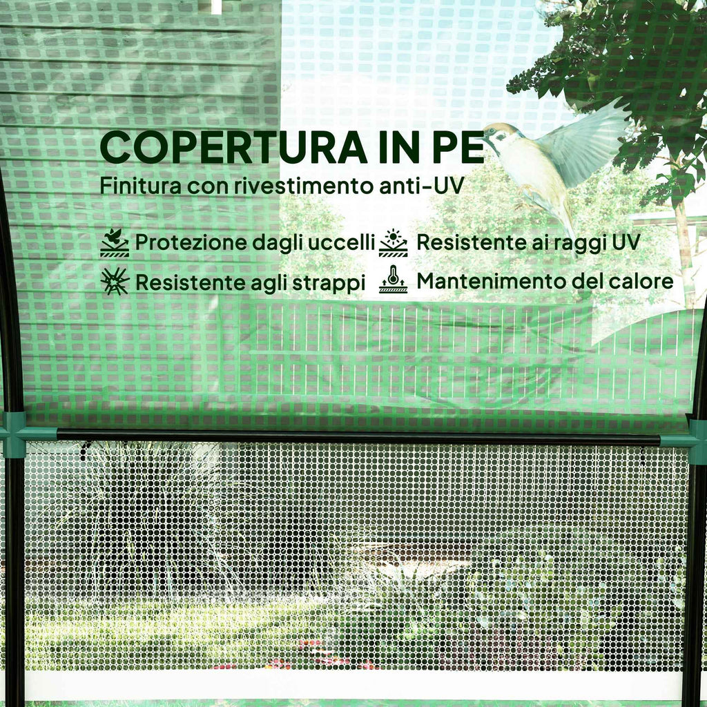 Outsunny 3x3x2 m Steel and UV-Resistant Polyethylene Tunnel Greenhouse for Vegetable Garden with Roll-Up Doors and Windows, Green