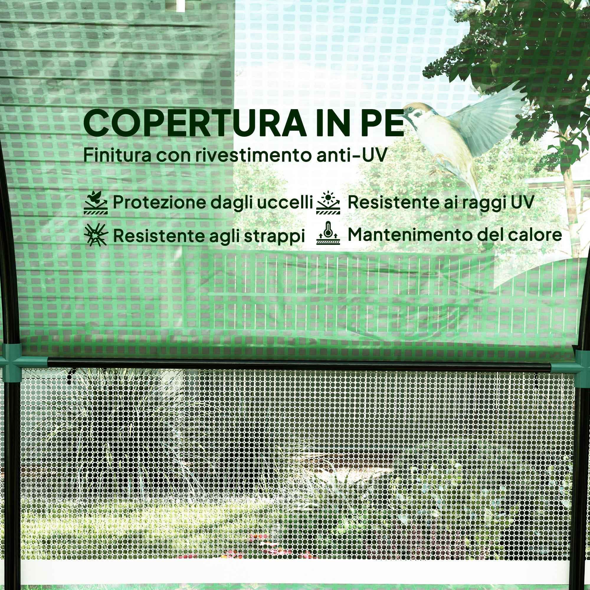Outsunny 3x3x2 m Steel and UV-Resistant Polyethylene Tunnel Greenhouse for Vegetable Garden with Roll-Up Doors and Windows, Green