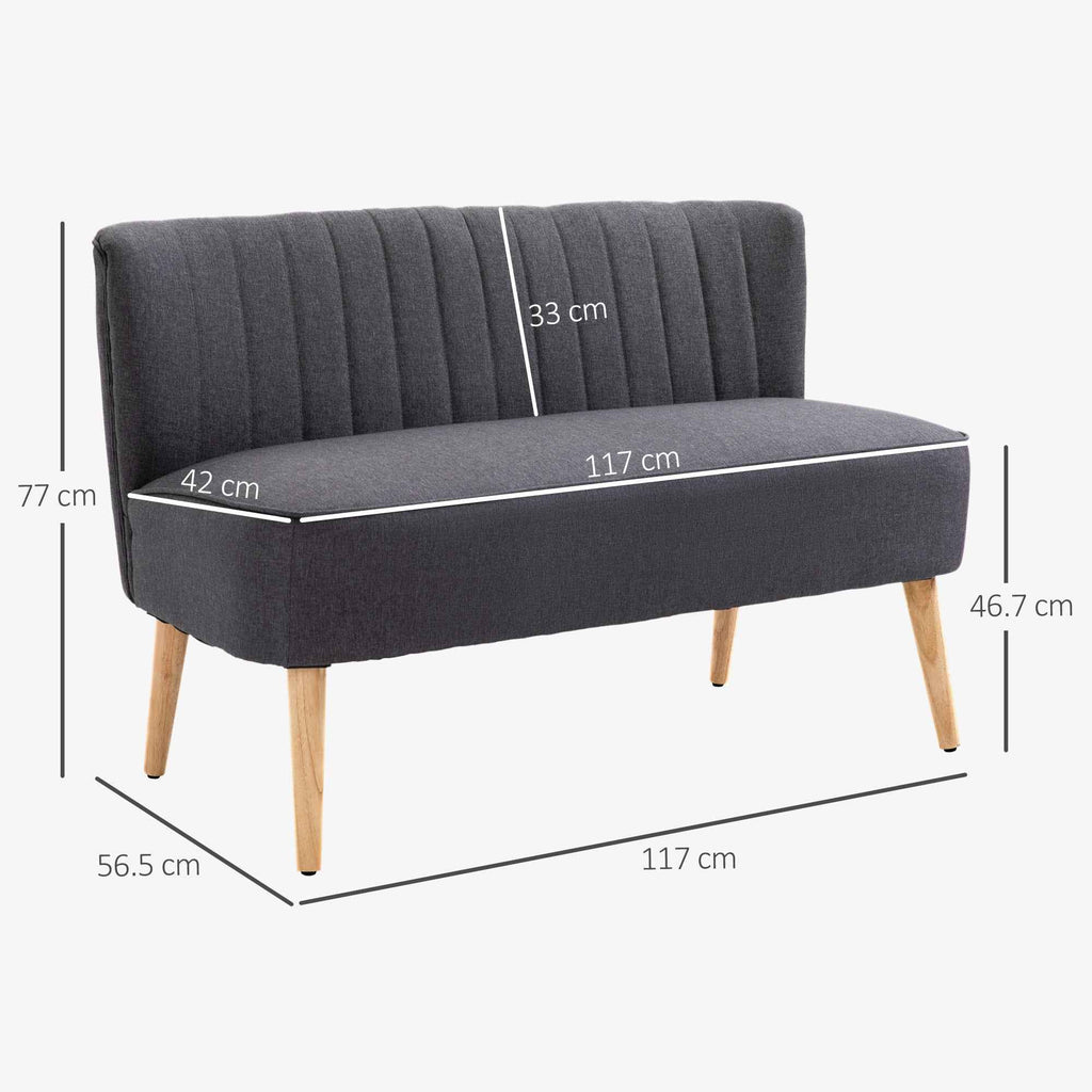 HOMCOM 2-Seater Sofa in Linen-Effect Fabric without Armrests with Wooden Legs, 117x56.5x77 cm, Dark Grey
