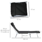 Outsunny Folding Garden Lounger with Reclining Backrest and Cushion, in Metal and Texteline, 182x56x28 cm, Black