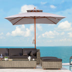 Garden Umbrella 3x3m with 8 Bamboo Ribs and 2-Tier Parasol Cover, Gray