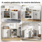 2-Tier Adjustable Steel Office Cabinet with Lock and 2 Keys, 80x40x100cm, White