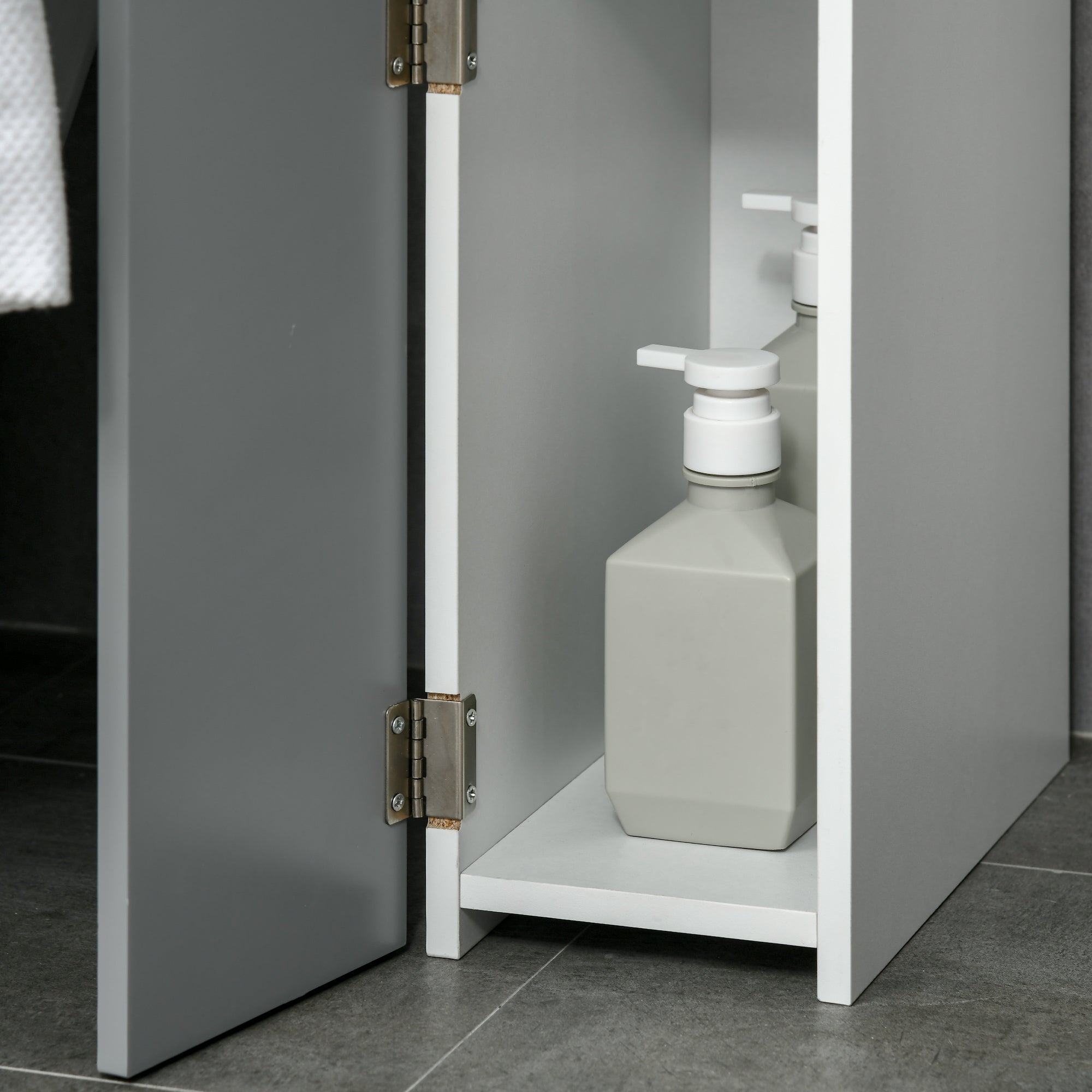 kleankin Bathroom Column with 2 Shelves and 2 Cabinets, Wooden, 15.2x29.8x118 cm, White and Grey