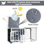 Wood Chicken Coop Hutch Hen House Cage PC Roof w/ Run Nest Box Deluxe 160 x 75 x 80 cm, Grey and white - Borge' Group Limited