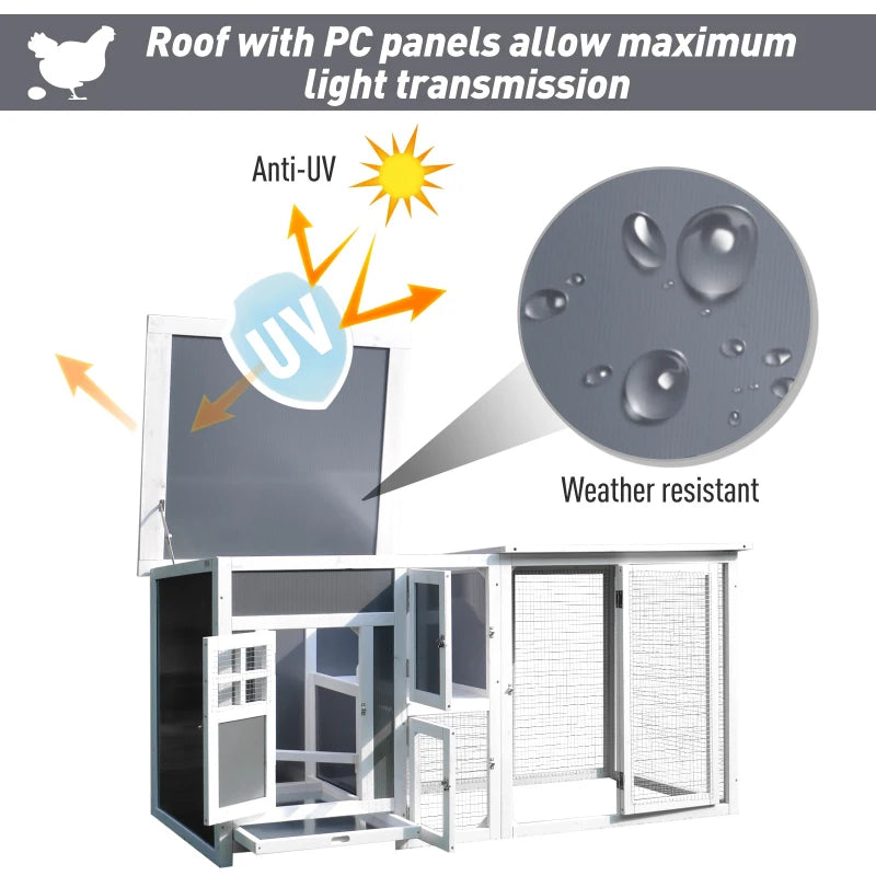 Wood Chicken Coop Hutch Hen House Cage PC Roof w/ Run Nest Box Deluxe 160 x 75 x 80 cm, Grey and white - Borgè