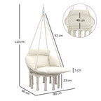 Boho Style Hanging Armchair with Cushion, in Steel, Cotton and Polyester, 80x60x40 cm, Cream White