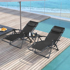 Outsunny Set of 2 Zero Gravity Folding Lounge Chairs with Adjustable Backrest and Table, Black