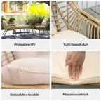 4-piece garden set in PE rattan and metal with sofa, 2 chairs and coffee table, Beige