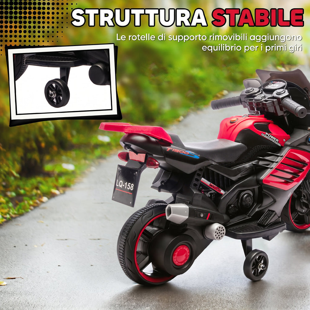 AIYAPLAY Electric Motorcycle for Children 18-36 Months, 6V, with Removable Wheels, Built-in Headlights and Music, Red