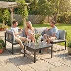 Outsunny 3-Piece Garden Set with 4-Seater Corner Sofa and Slatted Coffee Table, in Metal and Grey Polyester
