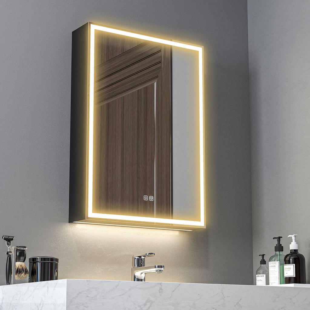 Bathroom Cabinet with Mirror, Adjustable LED Lights and Anti-Fog Function, Black