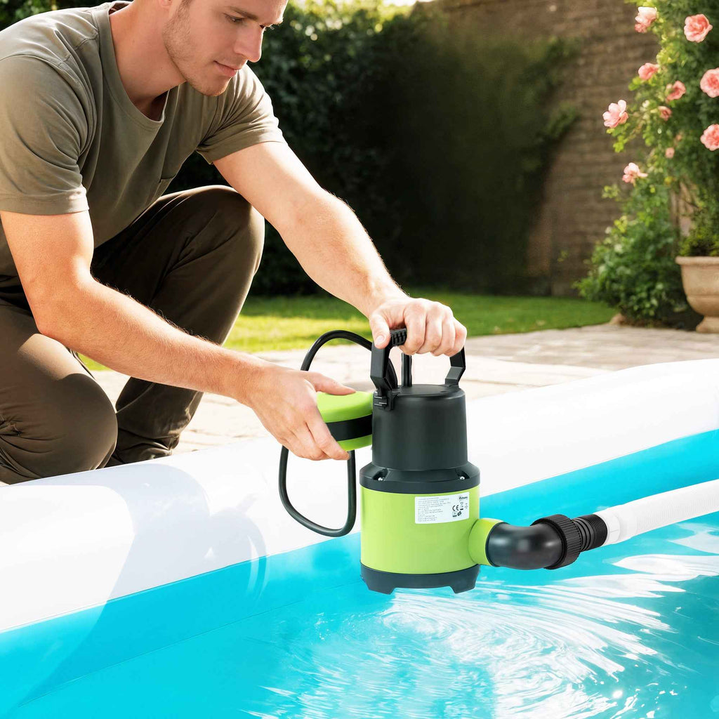 Outsunny 400W Dirty/Clean Water Pump, 9,000L/h, Submersible Dirty Water Pump 7m Max Depth, Handles Particles up to 15mm, Float Switch, Green