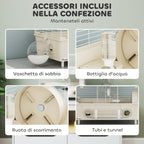 2-Tier, 3-Door Hamster Cage with Wheel and Tubes, Steel, PS and PP, 44.5x28x44 cm, Cream and White