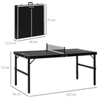 Folding Ping Pong Table with Carry Handle, Made of Aluminum and Wood, 152x76x72 cm, Black