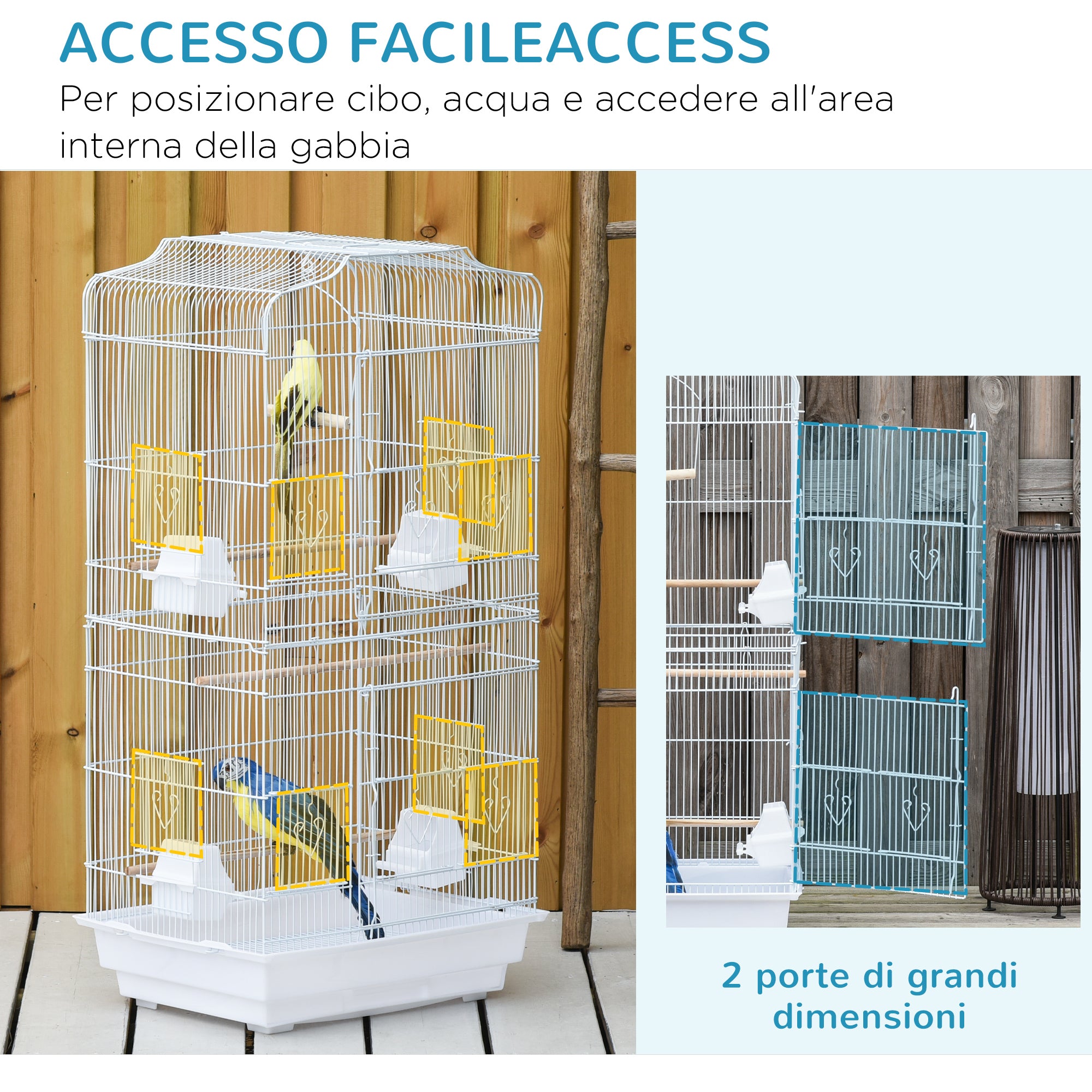 Bird Cage with Perches, Swing and Bowls, Metal and Plastic Aviary, 46.5x35.5x92cm, White